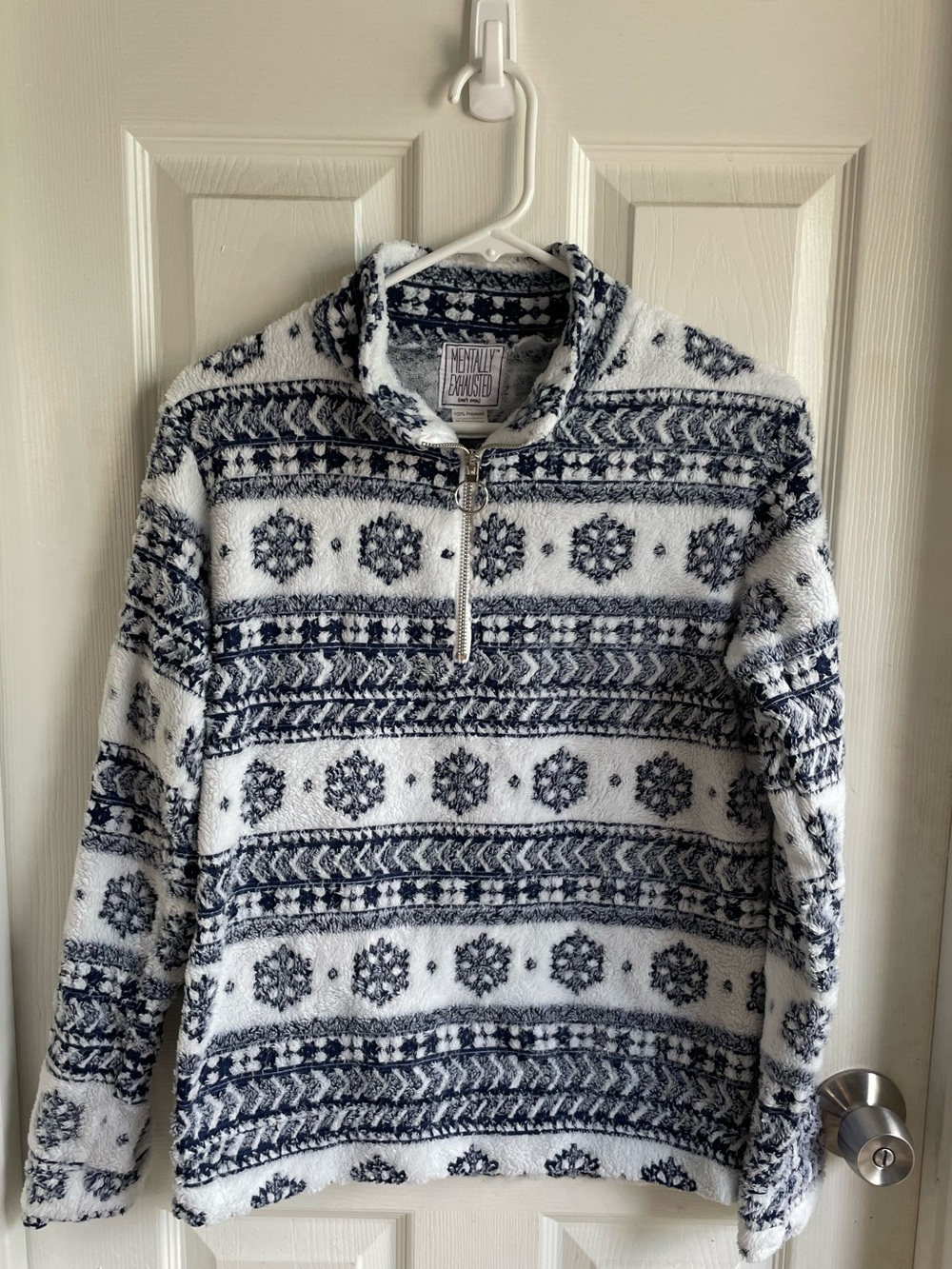 Womens Fleece sweater Nordic fair isle Snowflake pattern